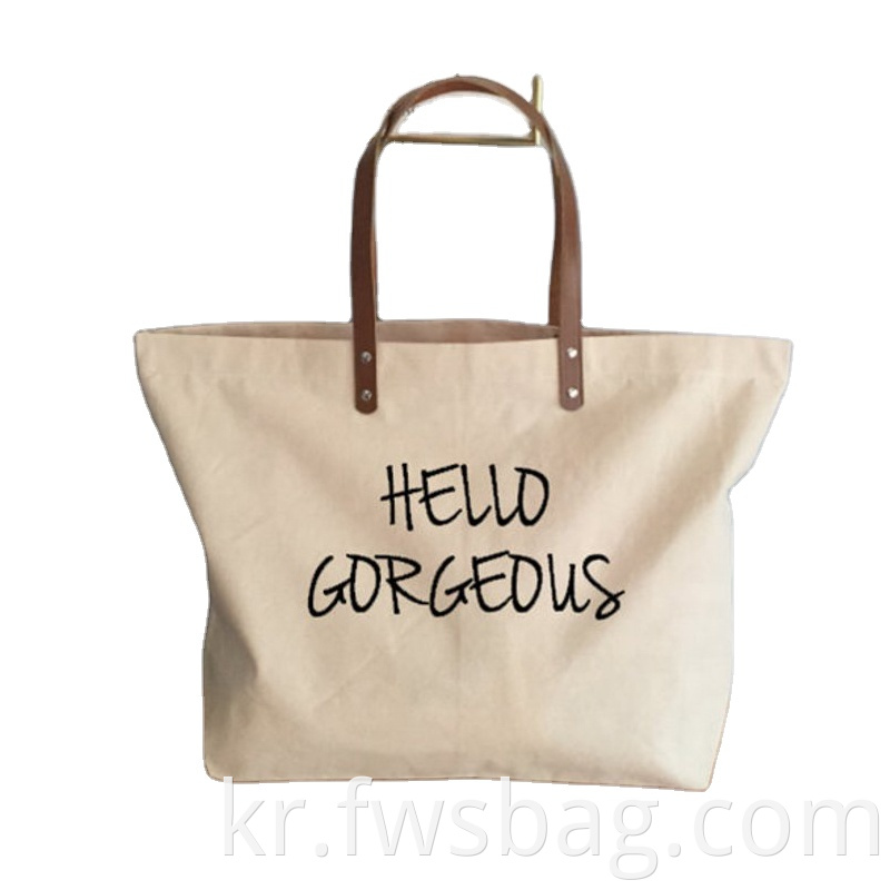 Eco Friendly Large Canvas Handbag Cotton Natural Embroidery Printed Logo Leather Handle Shopping Market Tote Bags1